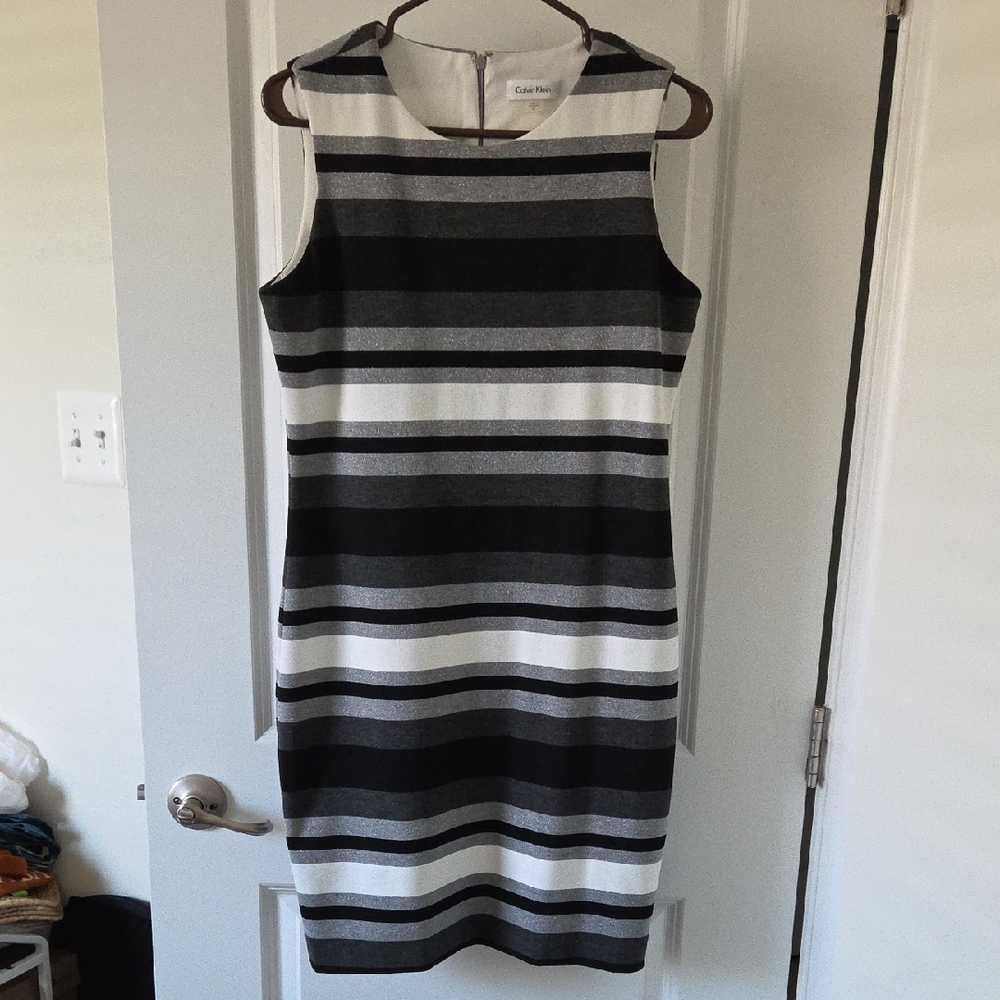 Calvin Klein Monochrome Striped Midi Dress